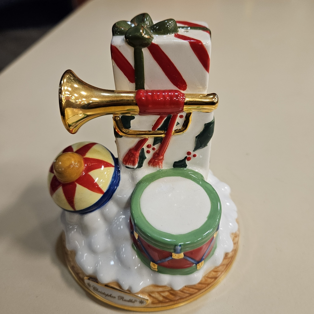 Christopher Radko Christmas Trumpet and Drum Pepper Shaker.